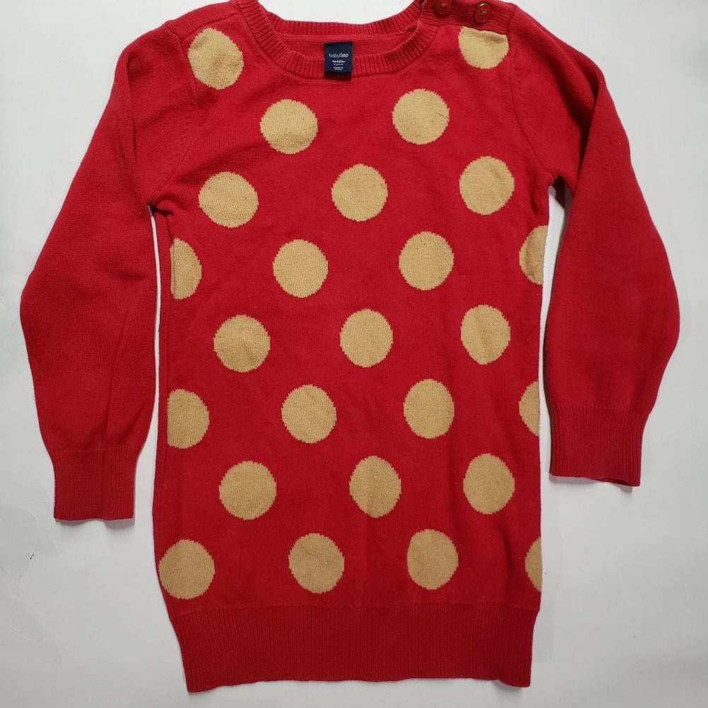 4/$20 Baby Gap Toddler Girls red gold Christmas sweater dress tunic, Size 3